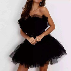Women Prom Elegant Strapless Mini Dress Black M D009